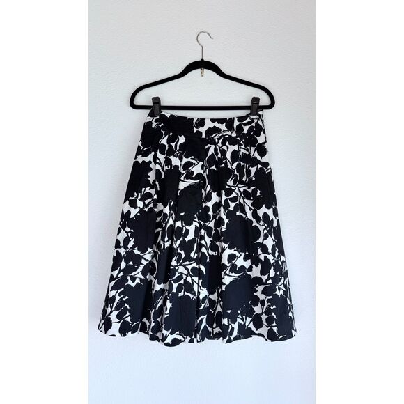 VGUC Lafayette 148 Cotton Floral Print A-Line Pleat Skirt in Black & White Sz 6 - Picture 2 of 9